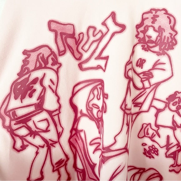 Like New! Aelfric Eden Cartoon Line Character Print Pink Hoodie Size Medium - Picture 6 of 13